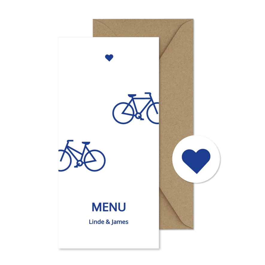 Moderne menukaart met blauwe fietsen - Kaartimpressie