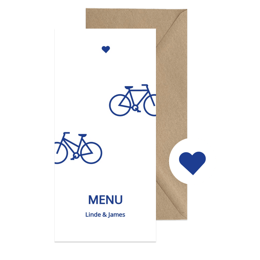 Moderne menukaart met blauwe fietsen - Kaartimpressie