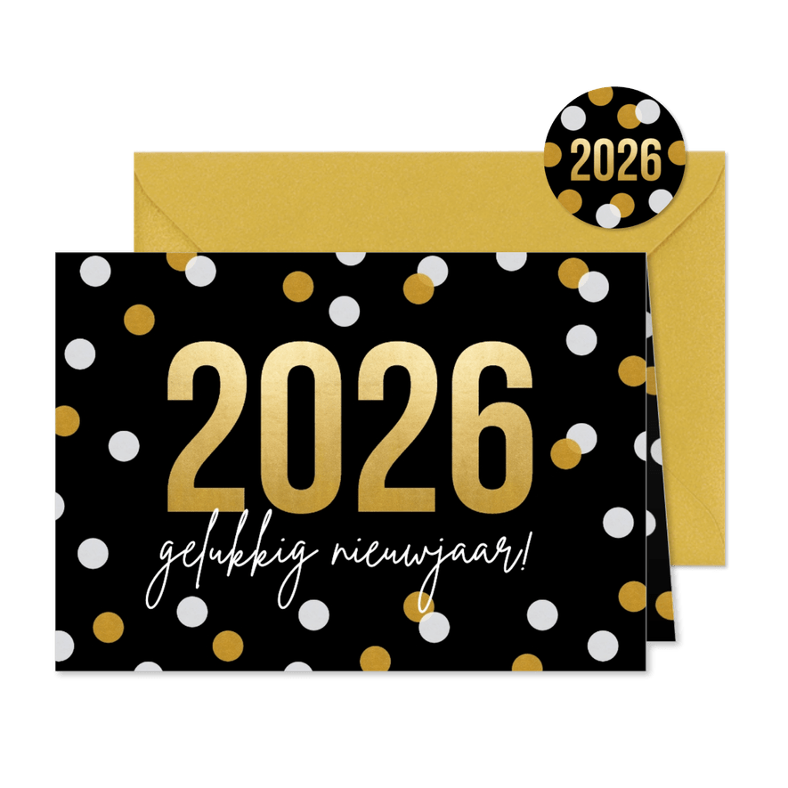 Moderne nieuwjaarskaart 2026 gelukkig nieuwjaar  - Kaartimpressie