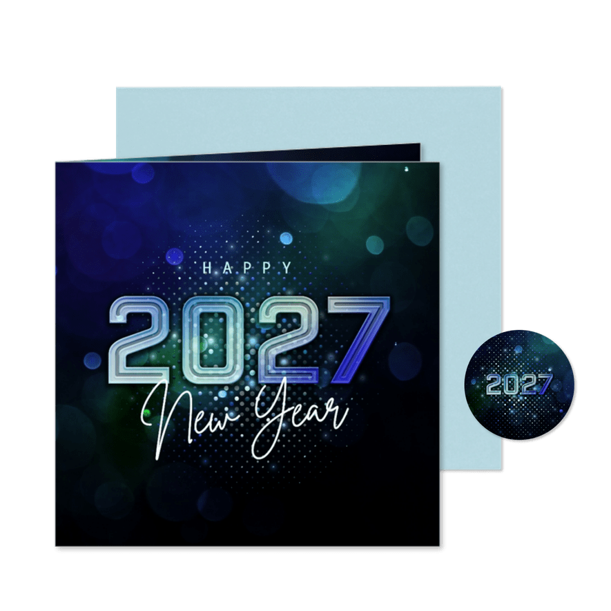 Moderne nieuwjaarskaart futuristisch 2027 blauw - Kaartimpressie