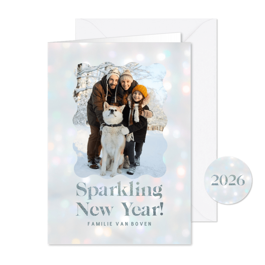 Moderne nieuwjaarskaart met bokeh en glitter - Kaartimpressie