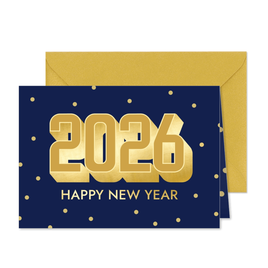 Moderne nieuwjaarskaart met groten goudlook 2026 - Kaartimpressie