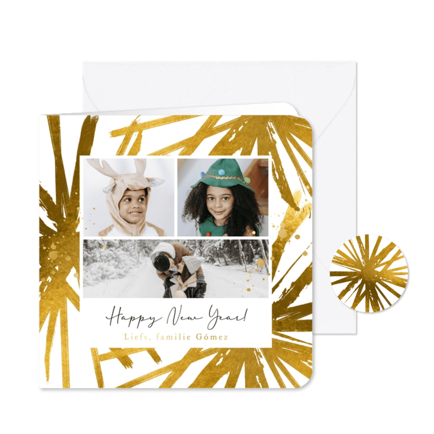 Moderne nieuwjaarskaart ster abstract goud fotokaart - Kaartimpressie