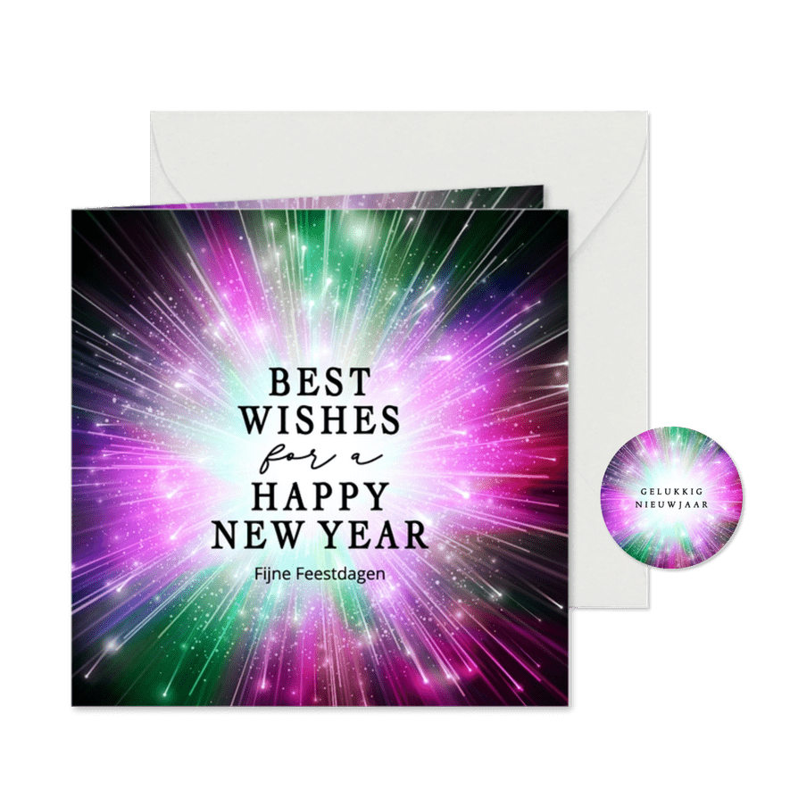 Moderne nieuwjaarskaart vuurwerk licht - Kaartimpressie