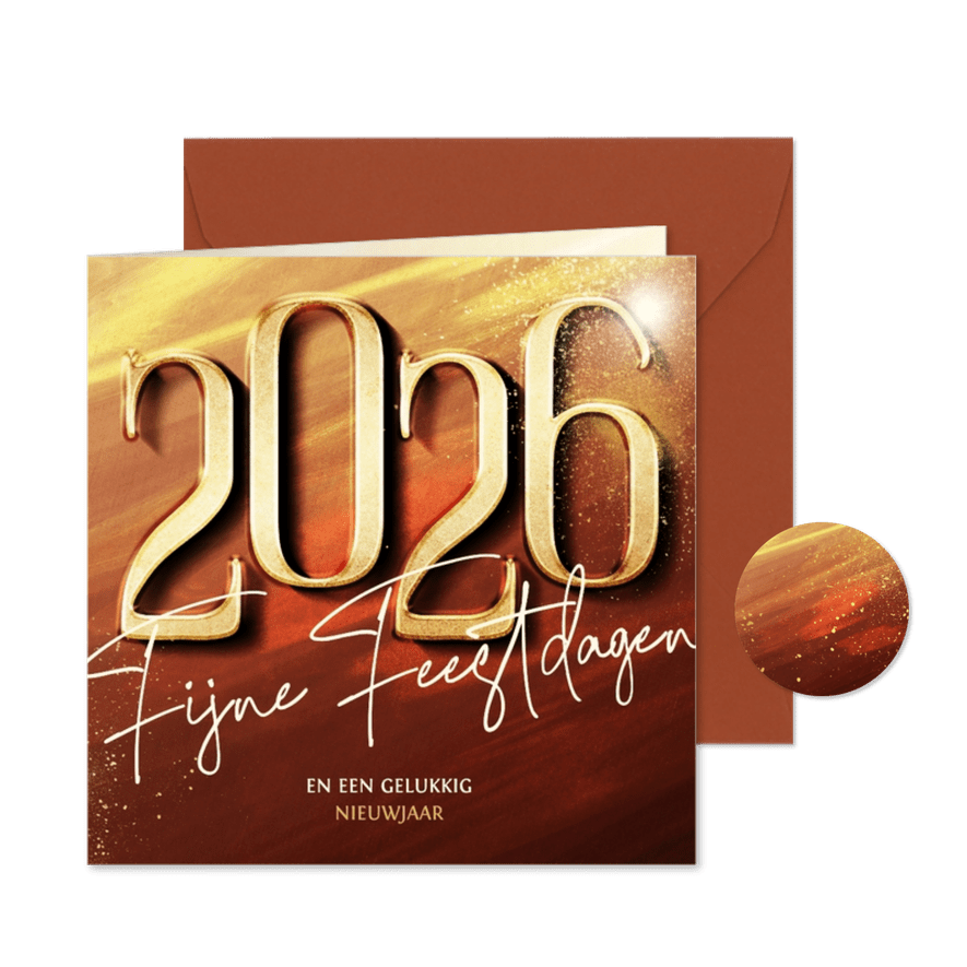 Moderne oranjerode zakelijke kerstkaart 2026 in goudlook - Kaartimpressie