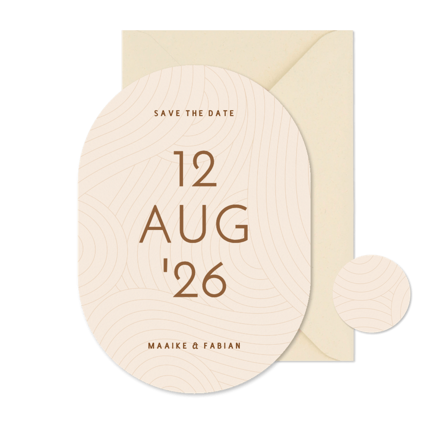 Moderne ovale save the date kaart met golvende lijnen - Kaartimpressie