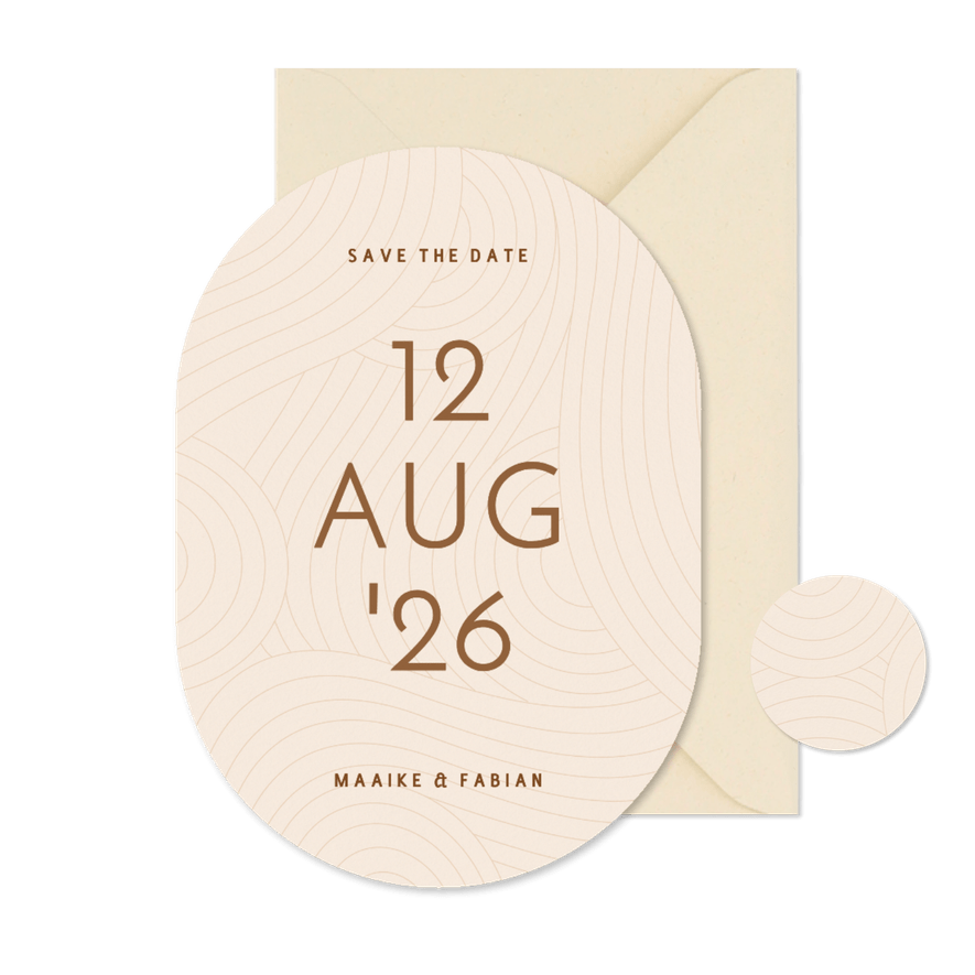 Moderne ovale save the date kaart met golvende lijnen - Kaartimpressie