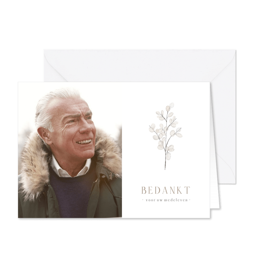 Moderne rouw bedankkaart met judaspenning illustratie - Kaartimpressie