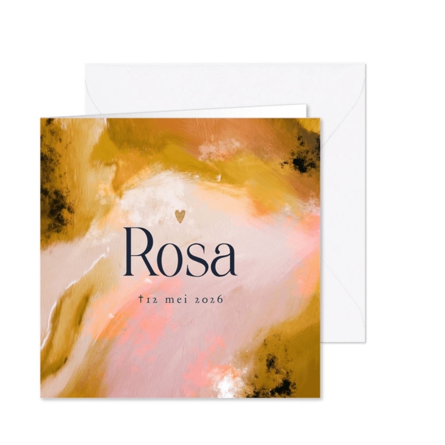 Moderne rouwkaart abstract geschilderd kleurrijk hartje goud - Kaartimpressie