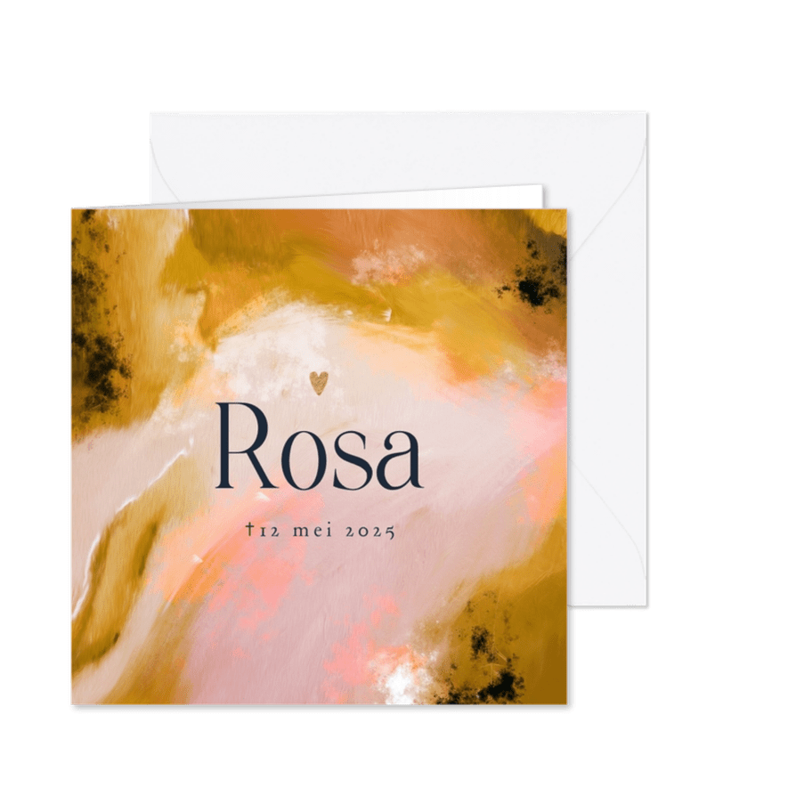 Moderne rouwkaart abstract geschilderd kleurrijk hartje goud - Kaartimpressie