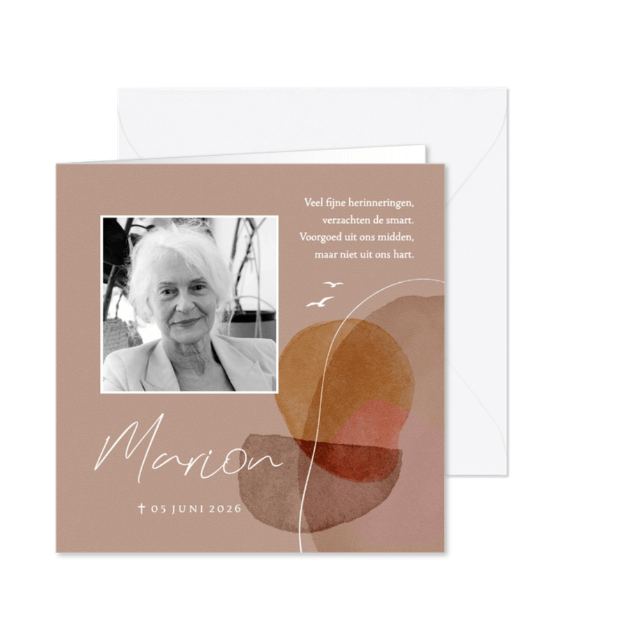 Moderne rouwkaart abstracte vormen watercolor foto vogels - Kaartimpressie