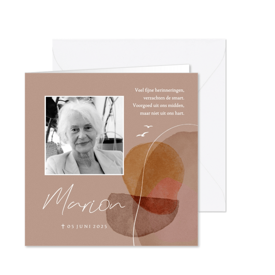 Moderne rouwkaart abstracte vormen watercolor foto vogels - Kaartimpressie