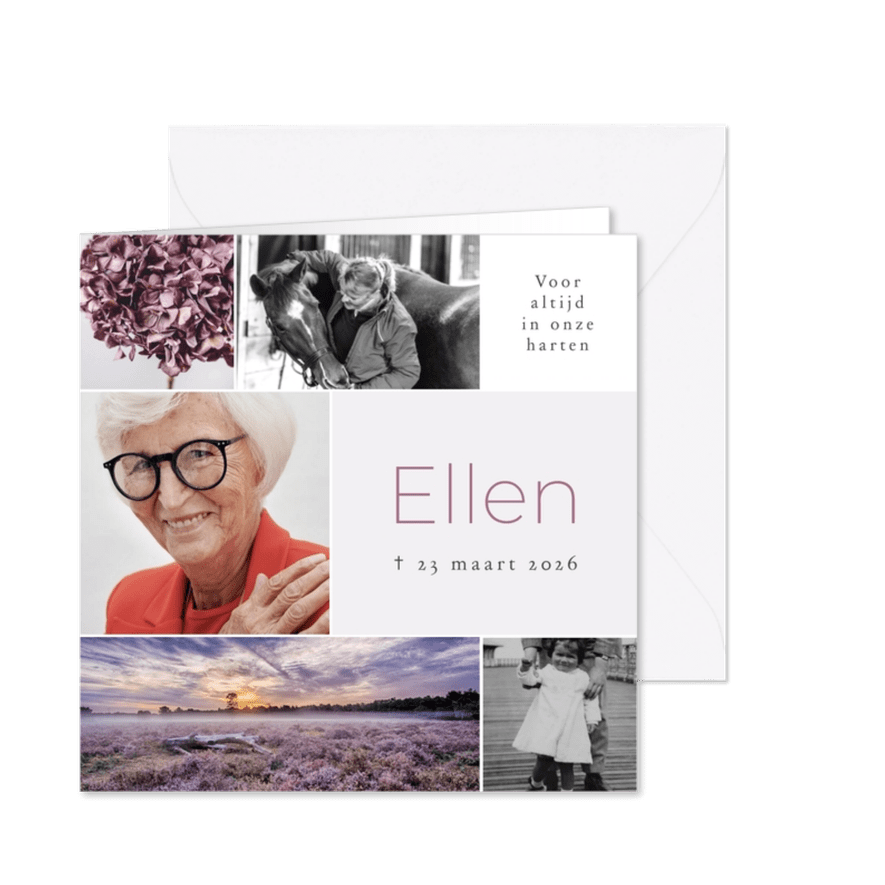 Moderne rouwkaart collage horizontaal landschap hortensia - Kaartimpressie