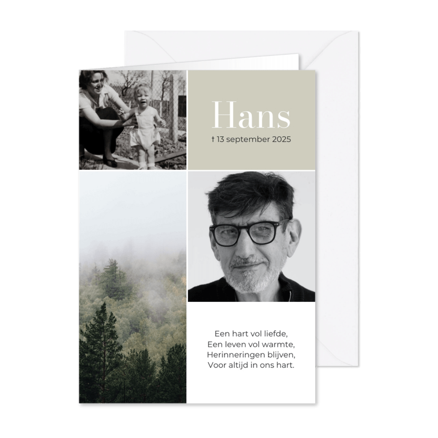 Moderne rouwkaart collage landschap tekst herinnering - Kaartimpressie