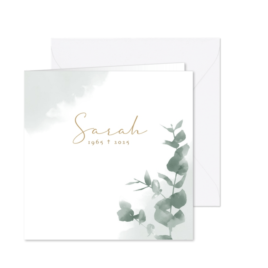 Moderne rouwkaart groene eucalyptus en waterverf - Kaartimpressie