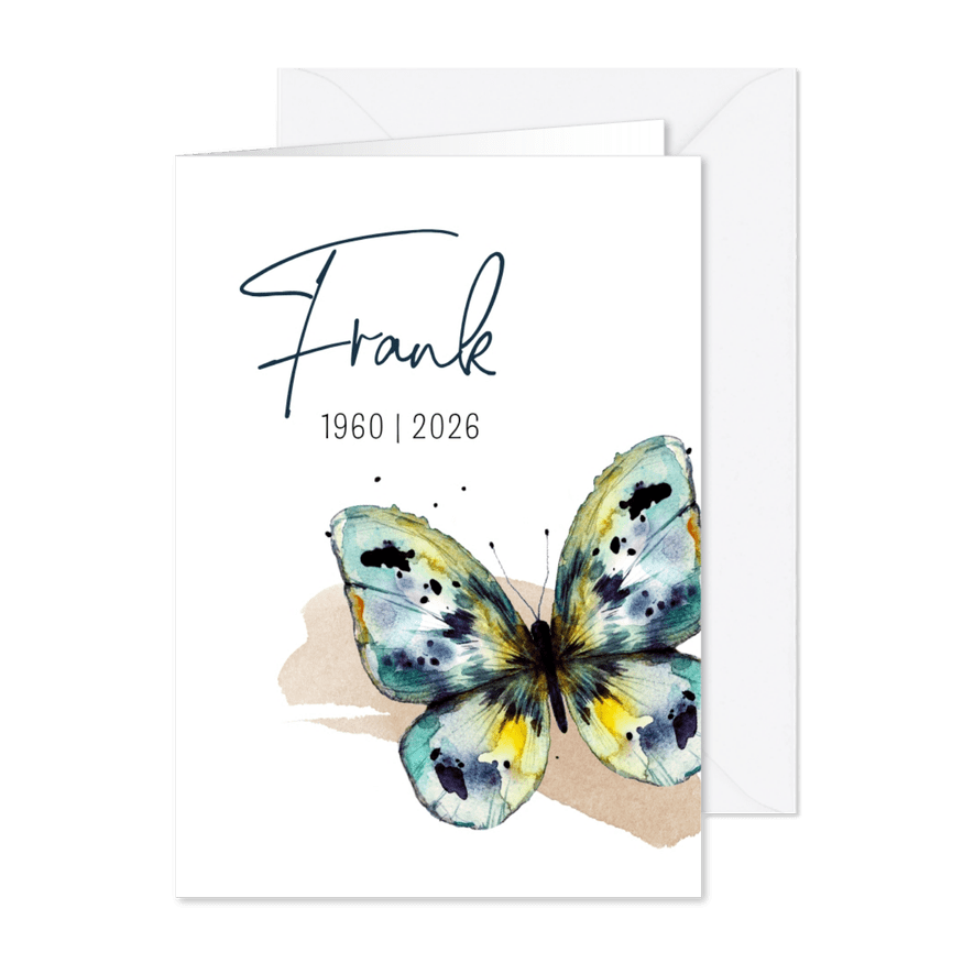 Moderne rouwkaart illustratie vlinder waterverf - Kaartimpressie