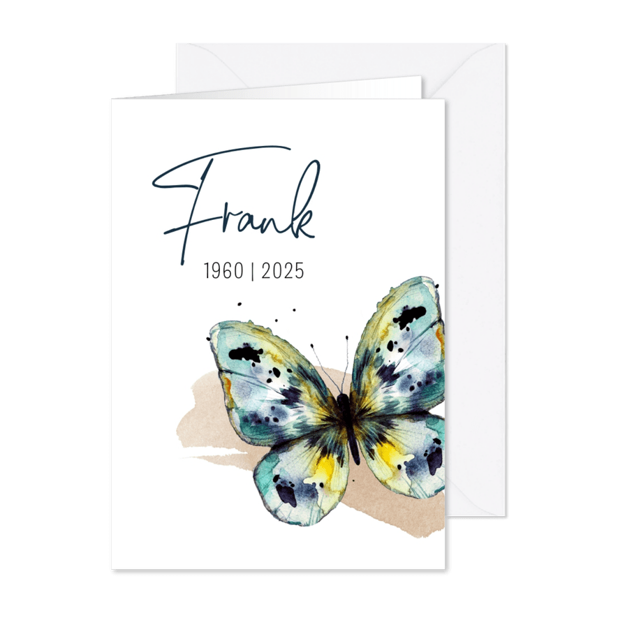Moderne rouwkaart illustratie vlinder waterverf - Kaartimpressie