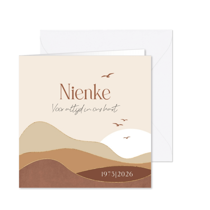 Moderne rouwkaart landschap horizon vogels - Kaartimpressie