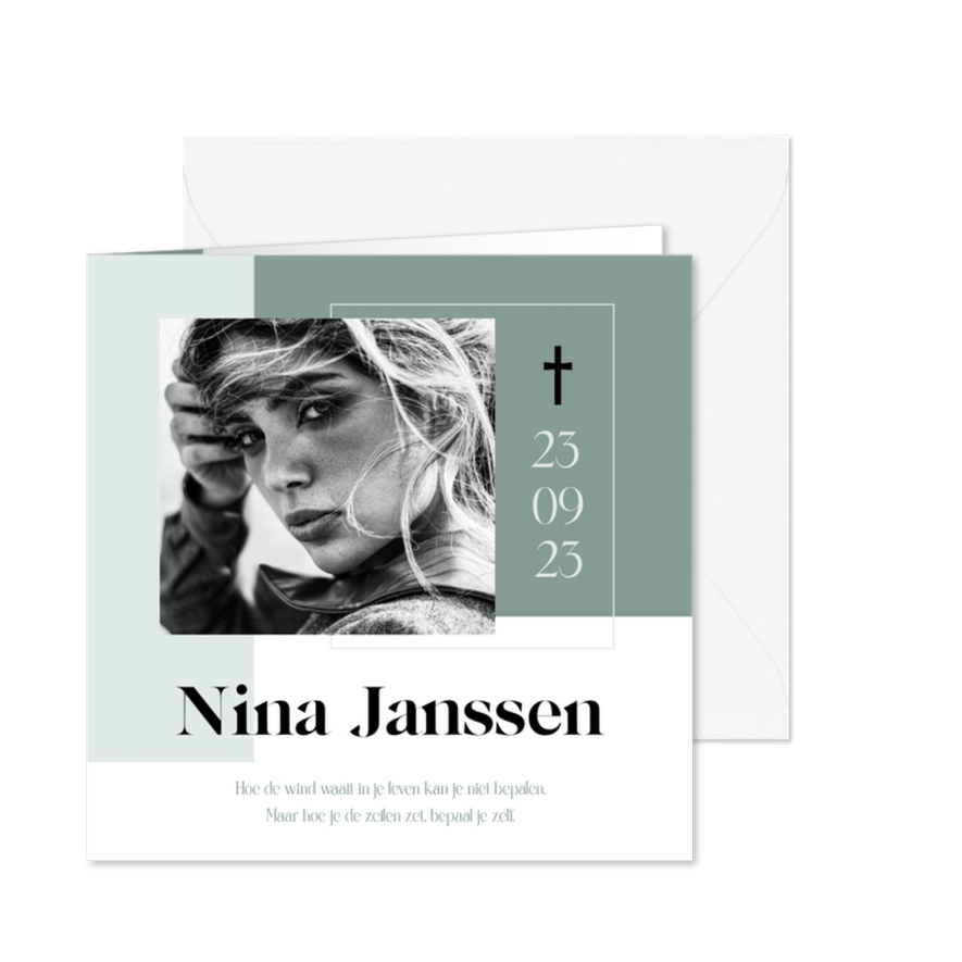 Moderne rouwkaart met foto - Kaartimpressie