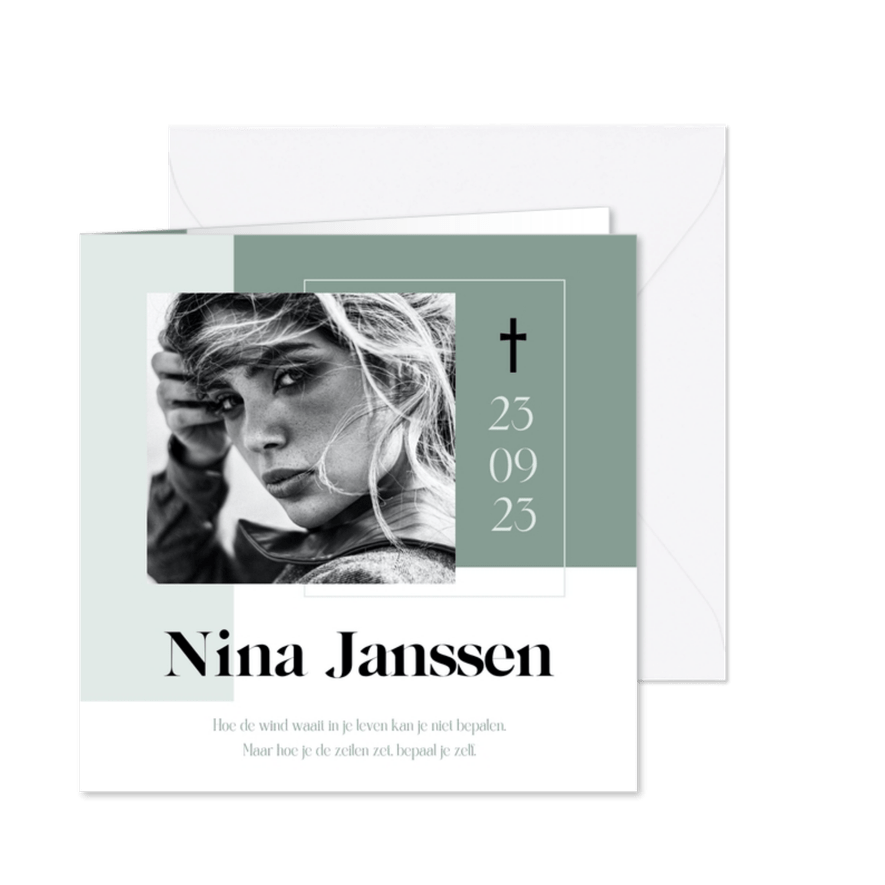 Moderne rouwkaart met foto - Kaartimpressie