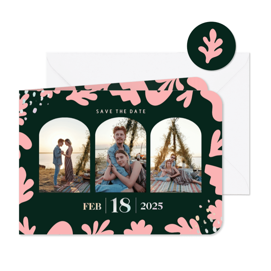 Moderne save the date kaart holografisch met vormen groen - Kaartimpressie