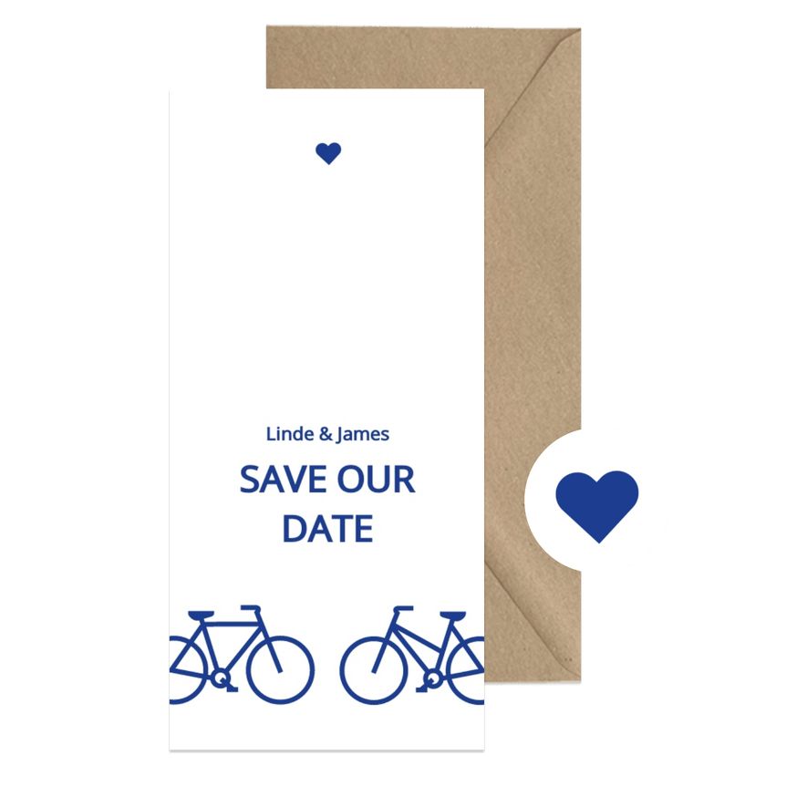 Moderne save the date kaart met blauwe fietsen - Kaartimpressie