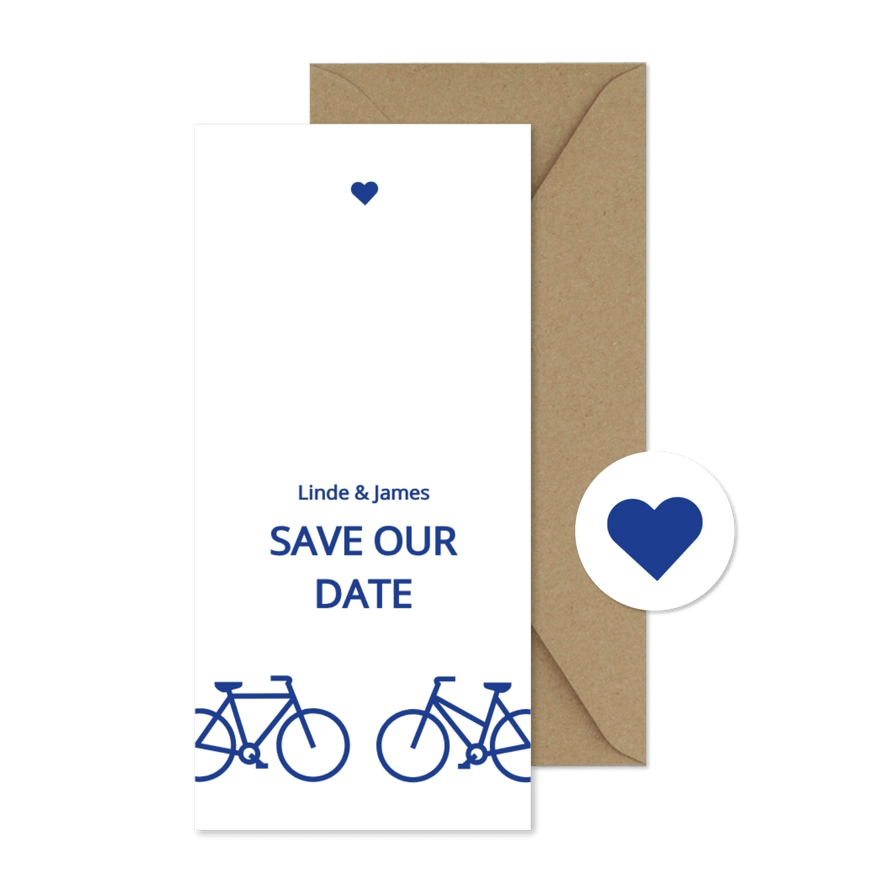 Moderne save the date kaart met blauwe fietsen - Kaartimpressie