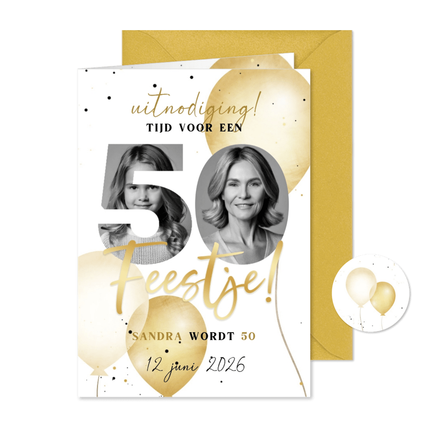 Moderne uitnodiging foto's 50 jaar verjaardag ballonnen - Kaartimpressie