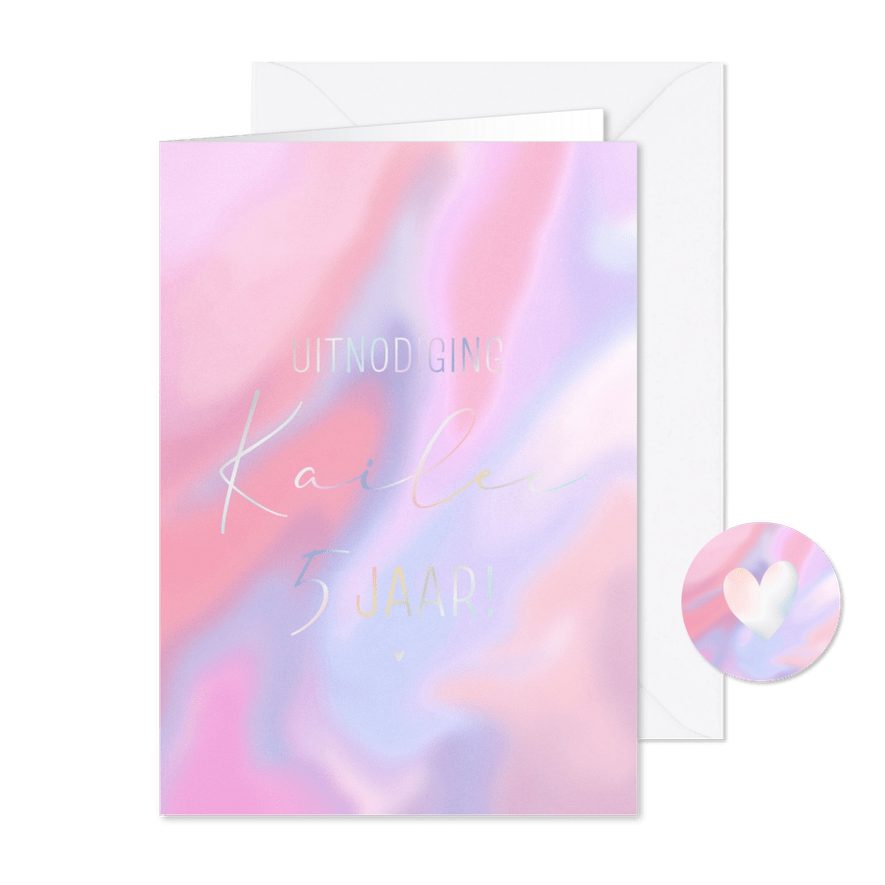 Moderne uitnodiging kinderfeestje holografisch - Kaartimpressie