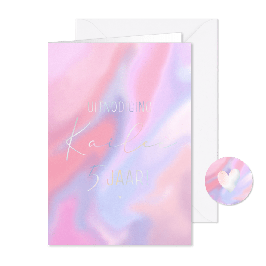 Moderne uitnodiging kinderfeestje holografisch - Kaartimpressie