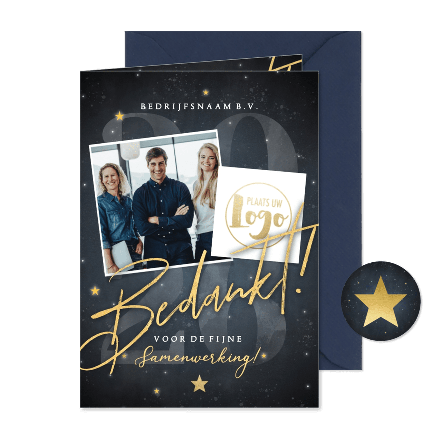 Moderne zakelijke kerstkaart bedankt foto sterren 2026 - Kaartimpressie