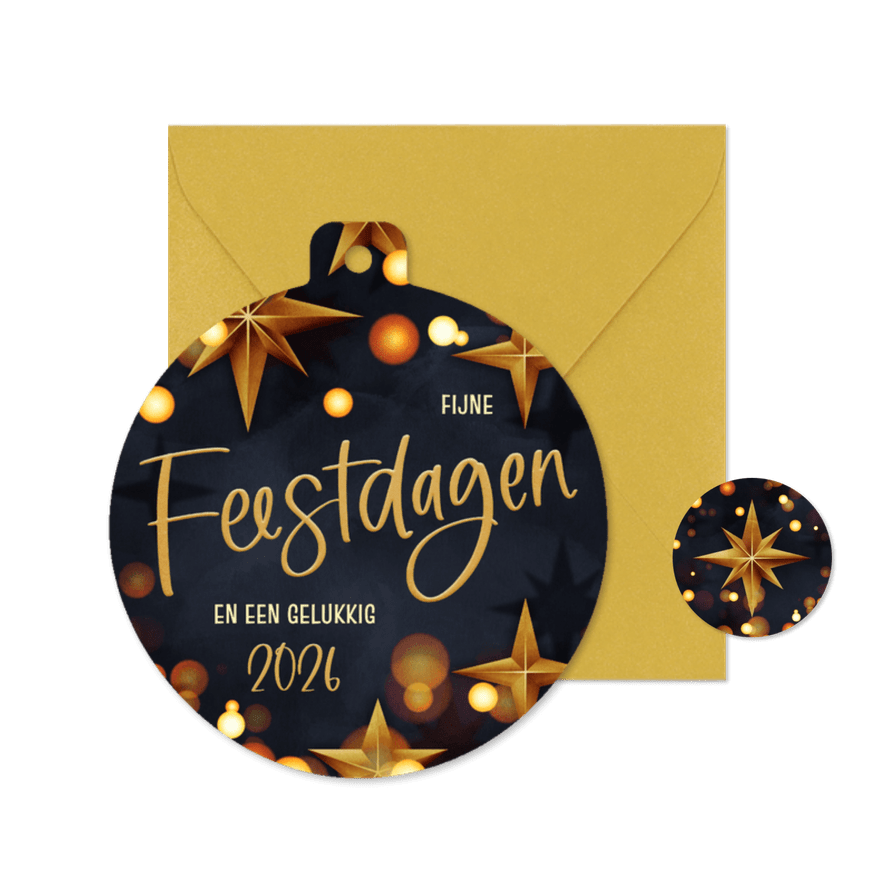 Moderne zakelijke kerstkaart in kerstbalvorm met sterren - Kaartimpressie