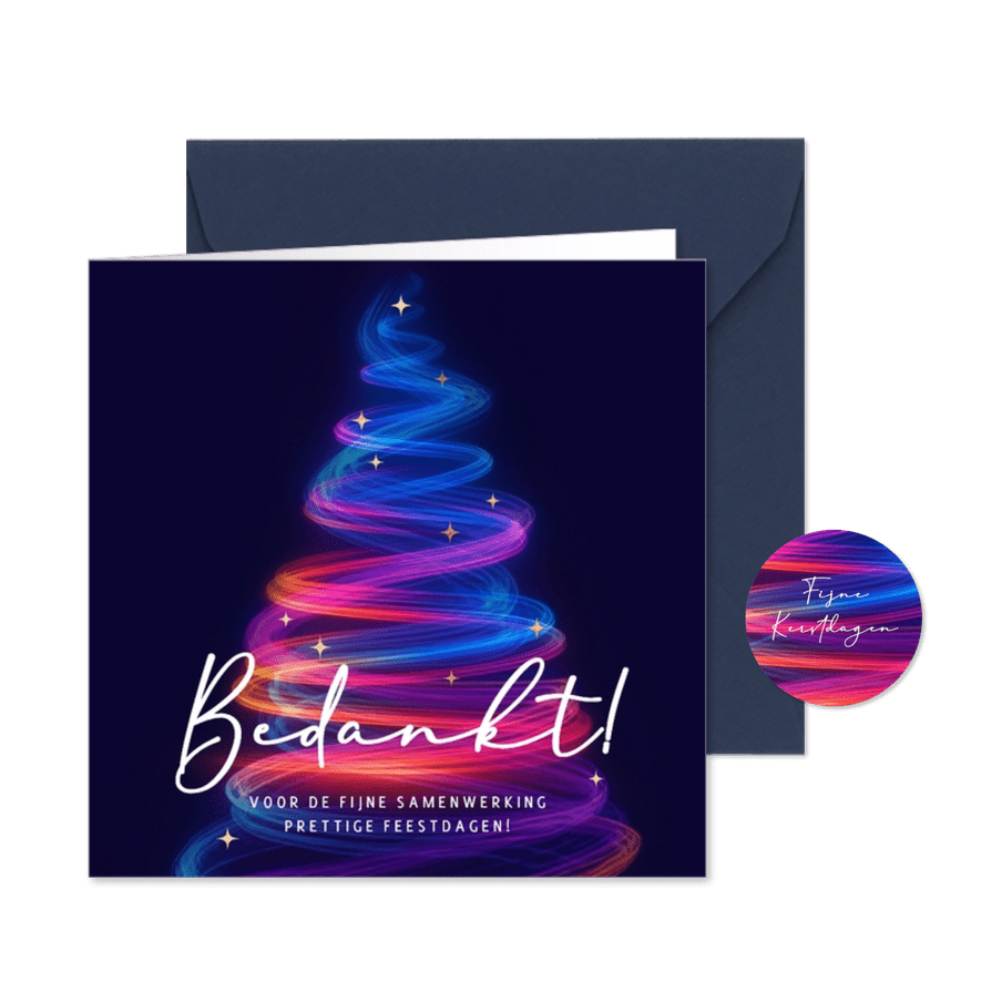 Moderne zakelijke kerstkaart kerstboom blauw rood  - Kaartimpressie