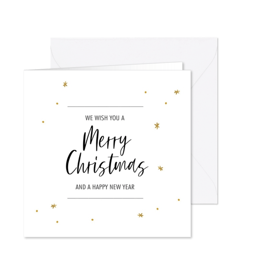 Moderne zakelijke kerstkaart merry christmas sterretjes goud - Kaartimpressie