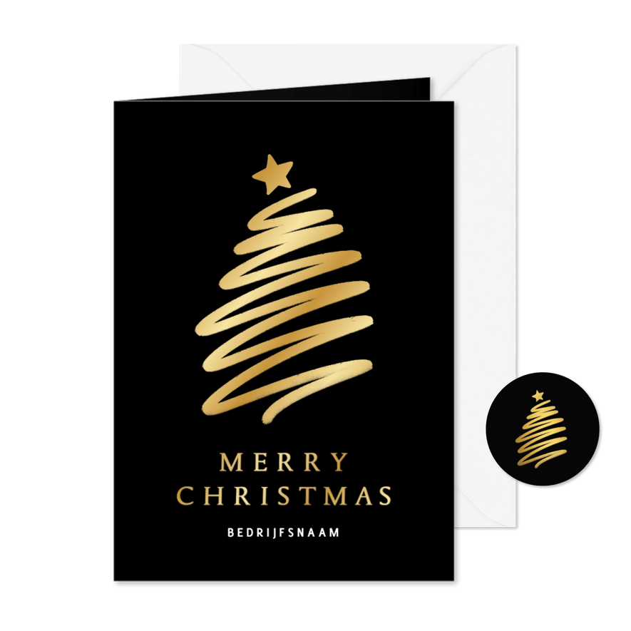 Moderne zakelijke kerstkaart met gouden kerstboom in verf - Kaartimpressie