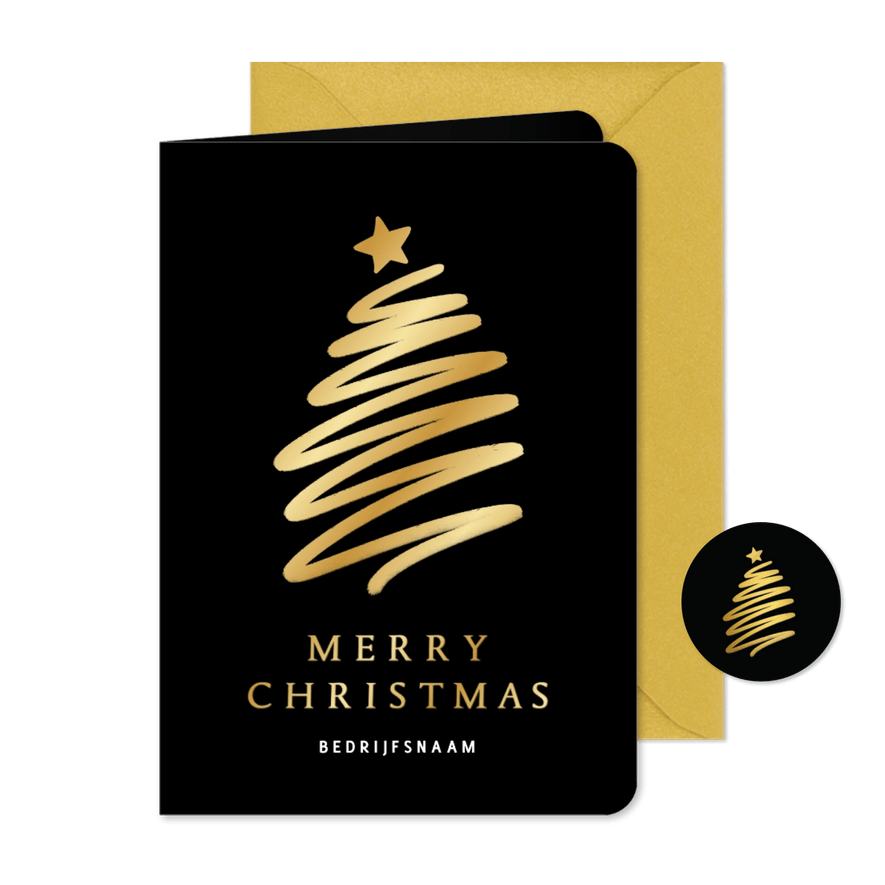 Moderne zakelijke kerstkaart met gouden kerstboom in verf - Kaartimpressie