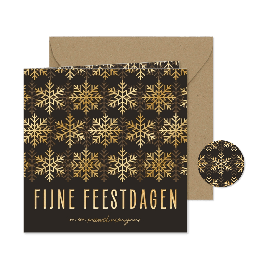 Moderne zakelijke kerstkaart met goudfolie sneeuwvlokken - Kaartimpressie