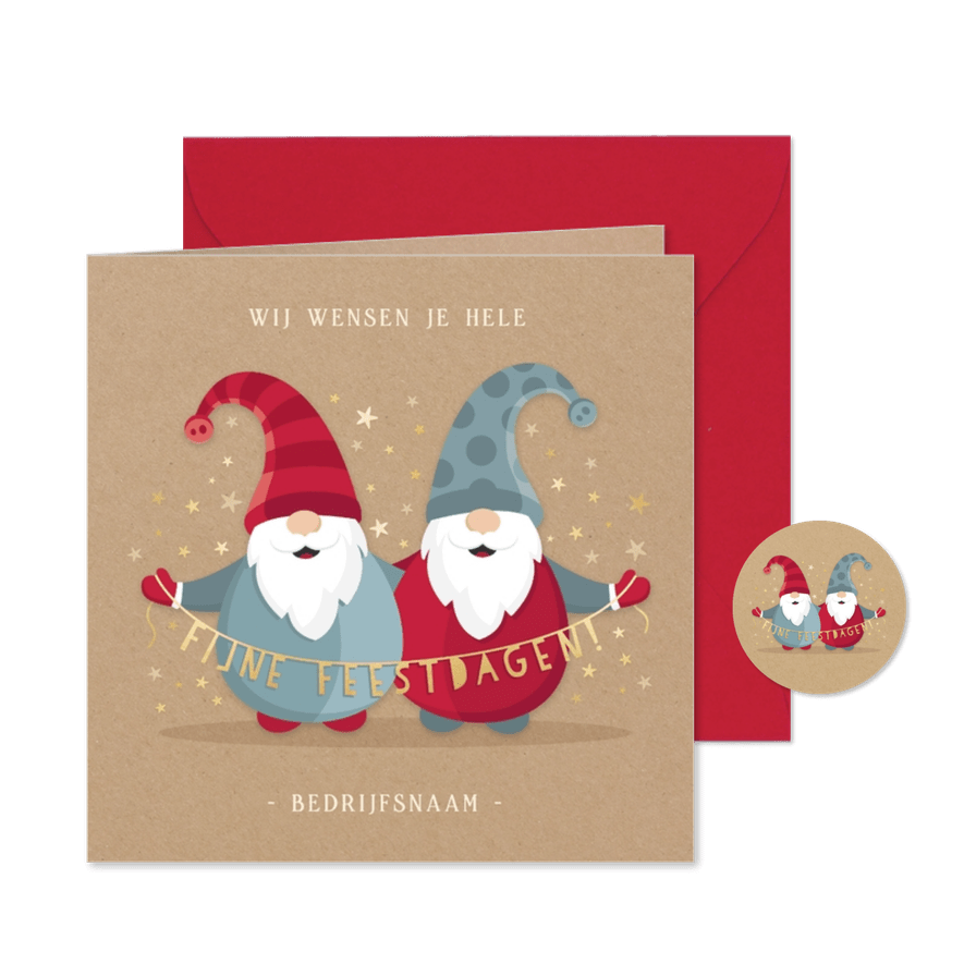 Moderne zakelijke kerstkaart met kerst kabouters - Kaartimpressie