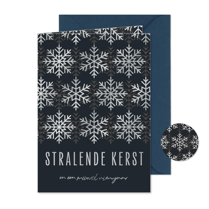 Moderne zakelijke kerstkaart met zilverfolie sneeuwvlokken - Kaartimpressie