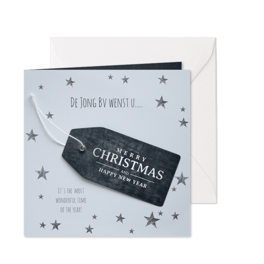 Moderne zakelijke kerstkaart met zwart label - Kaartimpressie