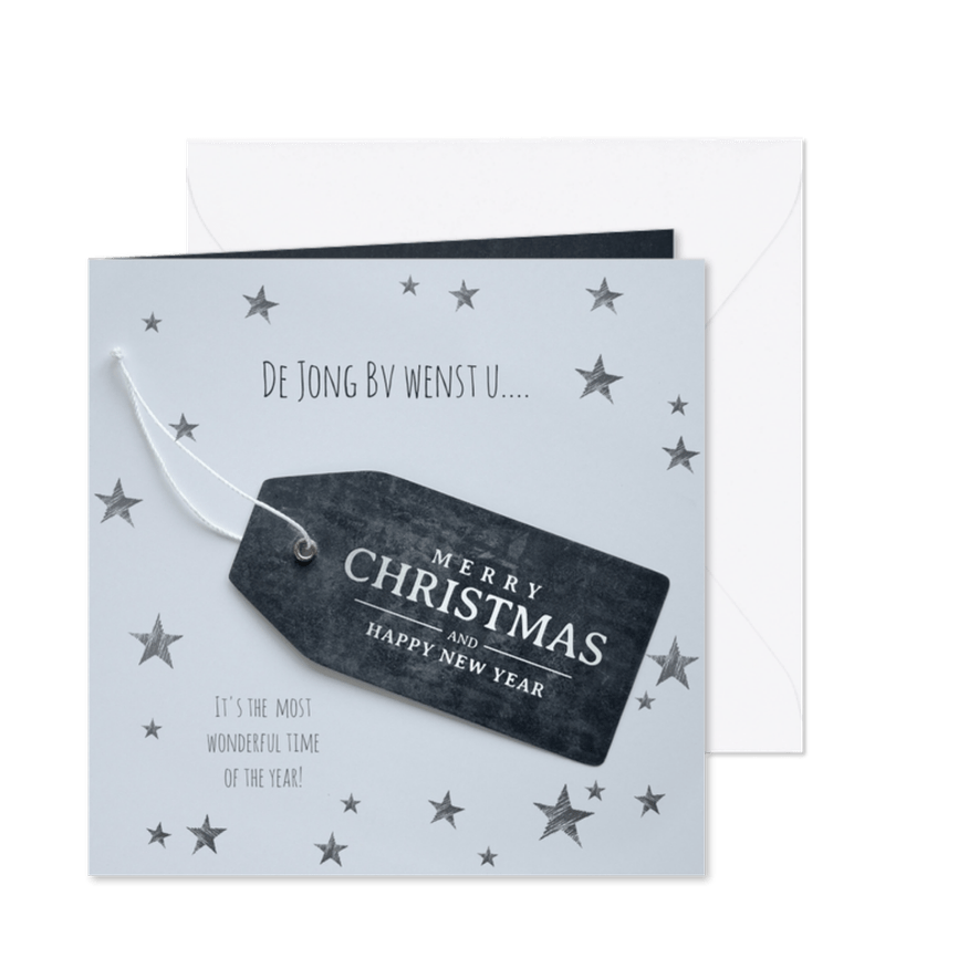 Moderne zakelijke kerstkaart met zwart label - Kaartimpressie