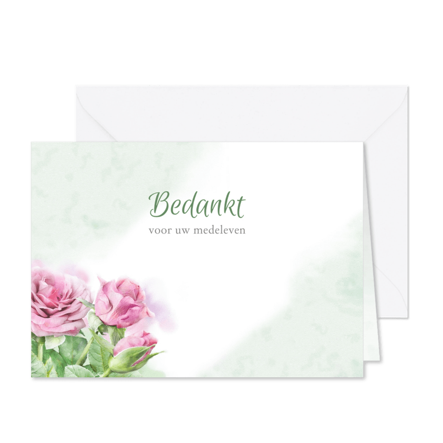 Mooie bedankkaart met bloemen, roze rozen op aquarel - Kaartimpressie