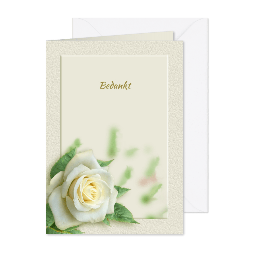 Mooie bedankkaart met wit-gele roos en tekstvoorstel - Kaartimpressie