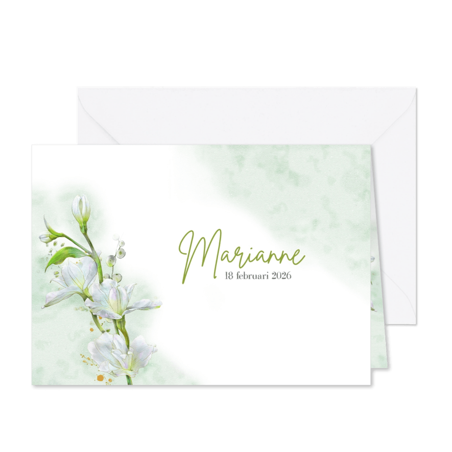 Mooie bedankkaart met witte bloemen op waterverf - Kaartimpressie
