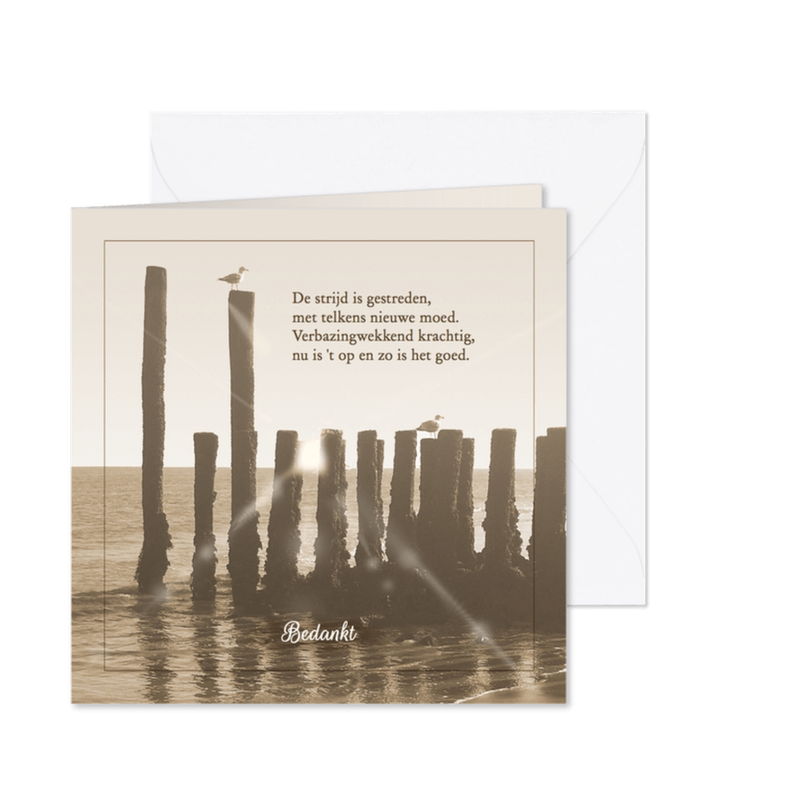 Mooie bedankkaart met zeewering aan strand in zee - Kaartimpressie