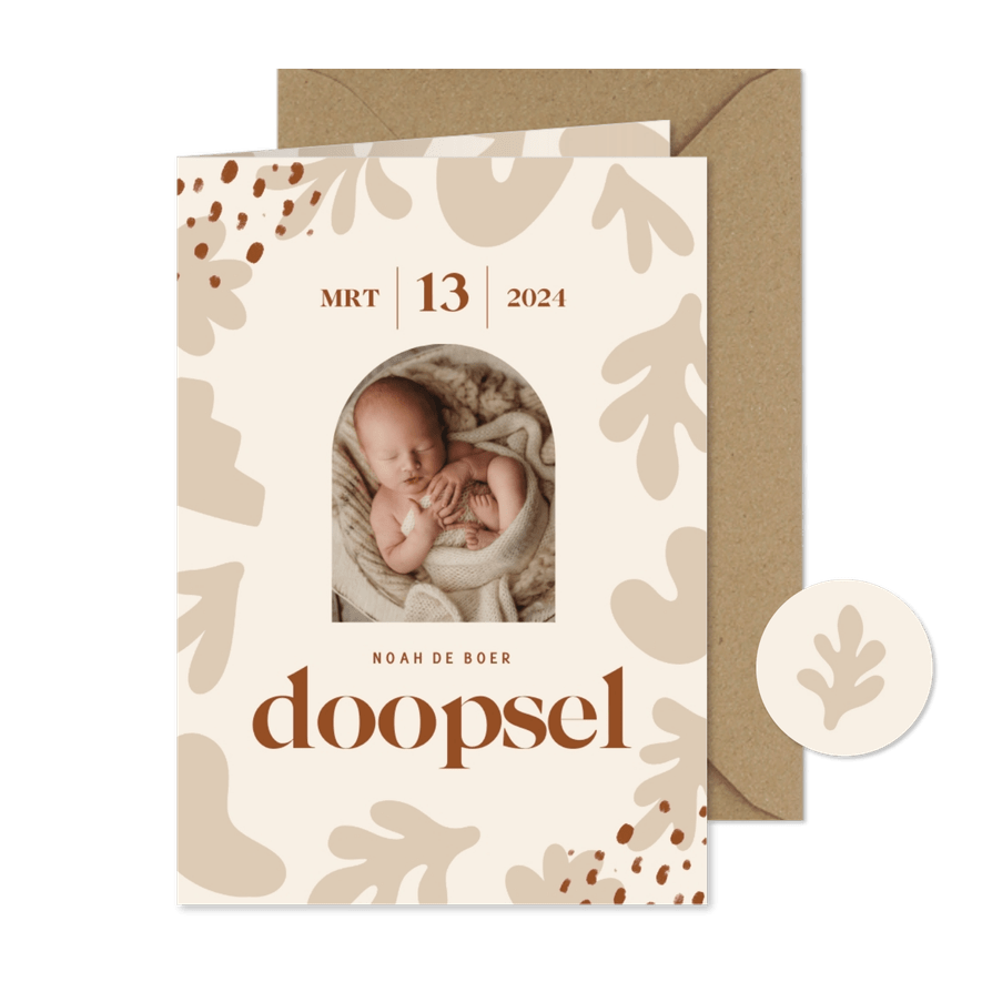 Mooie beige uitnodiging doopsel neutraal met vormen - Kaartimpressie
