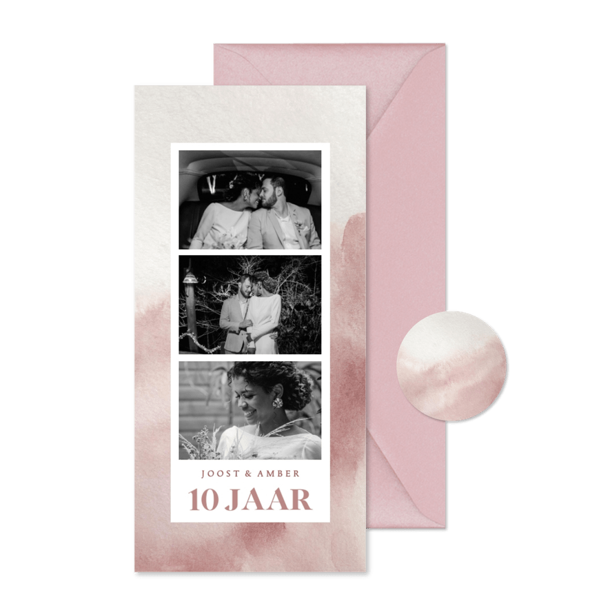 Mooie fotocollage roze waterverf jubileumkaart - Kaartimpressie