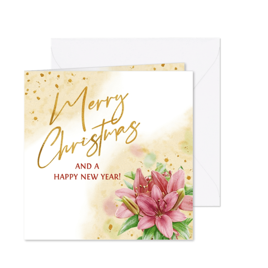 Mooie kerstkaart met lelies en rhododendron - Kaartimpressie