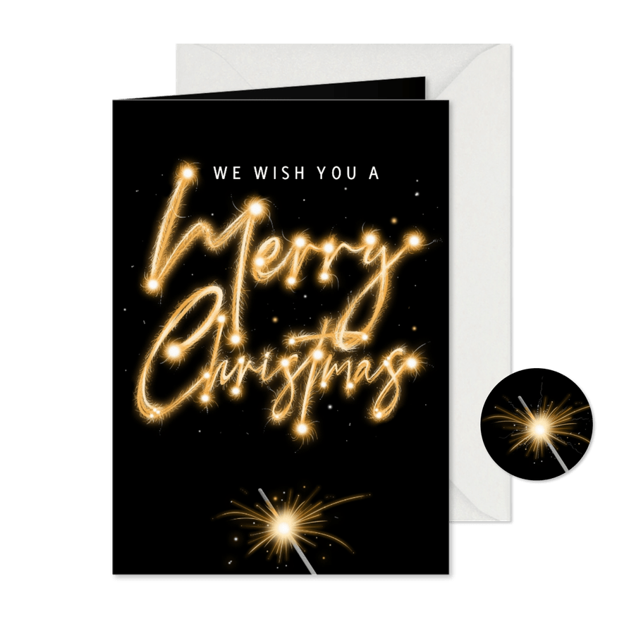 Mooie kerstkaart met vuurwerk op zwarte achtergrond - Kaartimpressie