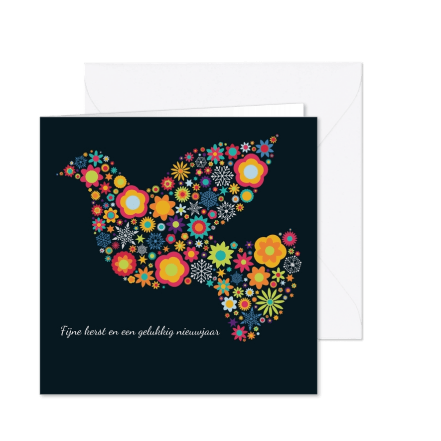 Mooie kerstkaart - zwart met duif - Kaartimpressie